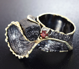 Серебряное кольцо c турмалином шерлом и мозамбикскими гранатами Серебро 925