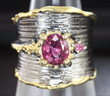 Серебряное кольцо с рубеллитом турмалином и розовым сапфиром Серебро 925