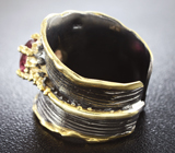 Серебряное кольцо с рубеллитом турмалином и розовым сапфиром Серебро 925