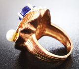 Серебряное кольцо с синим сапфиром 7,38 карат и жемчужиной Серебро 925