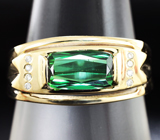 Золотое кольцо с великолепным неоново-зеленым турмалином 1,07 карат и бриллиантами Золото