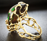 Роскошная опалесценция! Золотое кольцо с черным опалом 21,64 карат и бриллиантами Золото