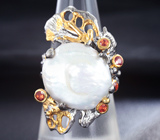 Серебряное кольцо с жемчужиной барокко и сапфирами