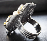 Серебряное кольцо с жемчугом и оранжевым сапфиром Серебро 925