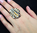 Серебряное кольцо с жемчугом и оранжевым сапфиром Серебро 925