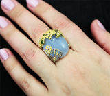 Серебряное кольцо с голубым халцедоном, цаворитами и синими сапфирами Серебро 925