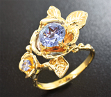 Золотое кольцо с танзанитом 1,69 карат и бриллиантом Золото