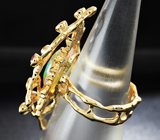 Золотое кольцо с кристаллическим опалом 4,12 карат, цаворитами, рубинами, сапфирами и бриллиантами Золото