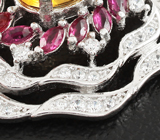 Великолепные серебряные серьги с цитринами, изумрудами и рубинами Серебро 925