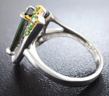 Серебряное кольцо с зеленым турмалином и цаворитами Серебро 925