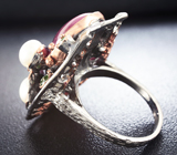 Серебряное кольцо с крупным сапфиром, жемчугом и цаворитами Серебро 925