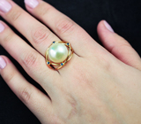 Золотое кольцо с крупной морской жемчужиной 14,15 карат и синими сапфирами Золото