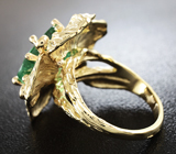 Золотое кольцо с крупным неоново-зеленым турмалином 7,68 карат и бриллиантами Золото