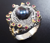 Серебряное кольцо с цветным жемчугом и рубинами Серебро 925