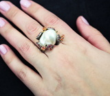 Серебряное кольцо с жемчужиной барокко и сапфирами Серебро 925
