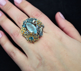 Серебряное кольцо с аквамарином, топазами и сапфирами Серебро 925