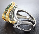 Серебряное кольцо с зеленым аметистом авторской огранки и сапфирами Серебро 925