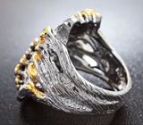 Серебряное кольцо cо звездчатым сапфиром и изумрудами Серебро 925