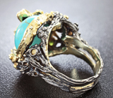 Серебряное кольцо с бирюзой, цаворитами и сапфирами Серебро 925