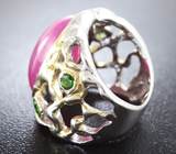Серебряное кольцо с рубином и диопсидами Серебро 925
