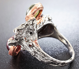Серебряное кольцо cо звездчатым сапфиром, зеленым турмалином и родолитами  Серебро 925