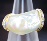 Золотое кольцо с морской жемчужиной барокко 20,59 карат и лейкосапфирами! Исключительный люстр Золото