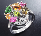 Замечательное серебряное кольцо с разноцветынми турмалинами Серебро 925