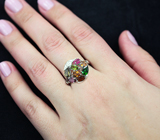 Замечательное серебряное кольцо с разноцветынми турмалинами Серебро 925