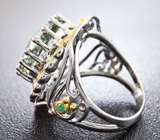 Серебряное кольцо c зеленым аметистом авторской огранки и изумрудами Серебро 925