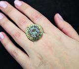 Серебряное кольцо c зеленым аметистом авторской огранки и изумрудами Серебро 925