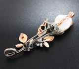 Серебряная брошь-кулон с жемчужиной барокко, розовыми сапфирами и черными шпинелями Серебро 925