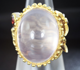 Серебряное кольцо с розовым кварцем и мозамбикским гранатом Серебро 925