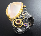 Серебряное кольцо с розовым кварцем, гранатом и аметистами Серебро 925