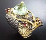 Серебряное кольцо с зеленым аметистом и мозамбикскими гранатами Серебро 925