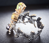 Серебряное кольцо c кристаллическими опалами, цветным жемчугом и цитринами Серебро 925