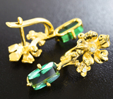 Золотые серьги с великолепными "неоновыми" турмалинами 1,93 карат и бриллиантами Золото