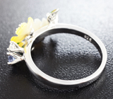 Прелестное серебряное кольцо с диопсидом, танзанитами, резным перламутром и цветной эмалью Серебро 925