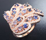 Великолепное серебряное кольцо с синими сапфирами и танзанитами Серебро 925