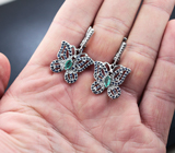 Серебряные серьги «Бабочки» с изумрудами, сапфирами и гранатами Серебро 925
