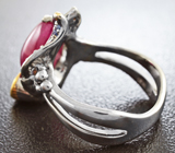 Серебряное кольцо с рубином и синими сапфирами Серебро 925