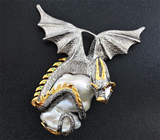 Серебряный кулон «Дракон» с жемчужиной барокко, цаворитами и сапфирами Серебро 925