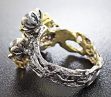 Серебряное кольцо с цветным жемчугом, перидотами и аметистами Серебро 925
