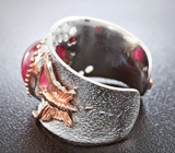 Серебряное кольцо с кабошоном сапфира и родолитами Серебро 925