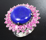 Впечатляющее серебряное кольцо с лазуритом и розовыми сапфирами Серебро 925