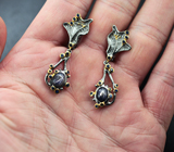 Серебряные серьги со звездчатыми и насыщенно-синими сапфирами Серебро 925