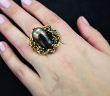 Серебряное кольцо с цветным жемчугом и синими сапфирами Серебро 925