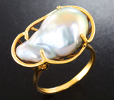 Золотое кольцо с цветной жемчужиной Keshi 17,98 карат! «Титановый» люстр Золото