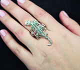 Серебряное кольцо «Ящерка» с изумрудами и пурпурно-розовыми сапфирами Серебро 925
