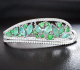 Серебряное кольцо на два пальца с изумрудами и цаворитами Серебро 925