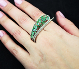Серебряное кольцо на два пальца с изумрудами и цаворитами Серебро 925